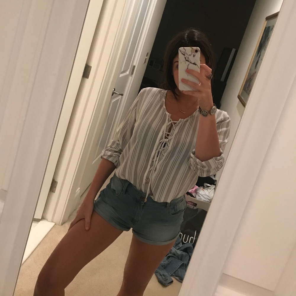 Olivaceous Long-Sleeve Striped Blouse